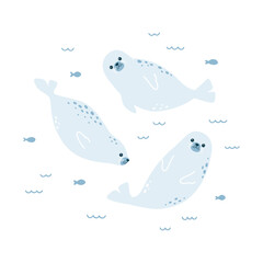 Vector illustration of cute seals