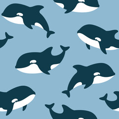 Vector seamless pattern with cute killer whales - 539034472
