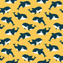 Vector seamless pattern with cute killer whales - 539034484