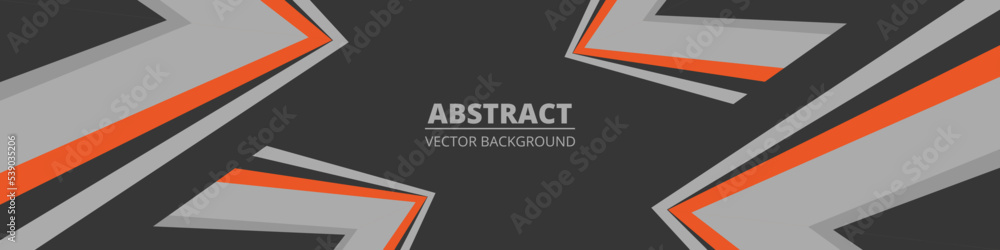 Aufkleber dark gray abstract wide horizontal banner with orange and gray lines, arrows and angles. vector illu