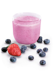 Glass of blueberry smoothie isolated on white background