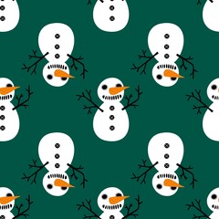 Winter Christmas seamless snowman with carrot and scarf pattern for wrapping paper and Noel and kids and fabrics