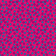 Abstract polka seamless pattern with voluminous colorful balls on purple.Illustration of overlapping colorful dot pattern for background abstract ornament invitation,flyer,banner,textile,fabric,print