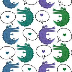 Dinosaur crocodile cartoon seamless doodle pattern for wrapping paper and kids clothes print and fabrics