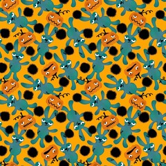 Halloween cartoon evil rabbit seamless toys doodle pattern for wrapping paper and fabrics and linens