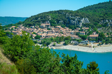 Fototapeta na wymiar Panoramic view of St. Croix lake in Verdon near Bauduen village, Provence, France