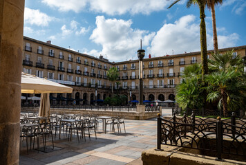 View on houses in old part of Bilbao city, Basque Country, North Spain