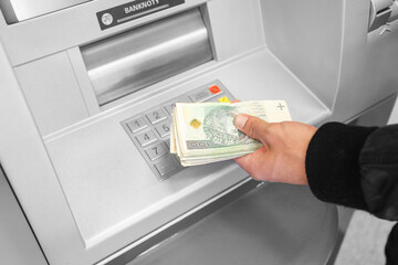 ATM. Cash withdrawal. Cash. Polish zloty