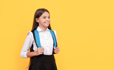 back to school. knowledge day. concept of education. kid with long hair in uniform