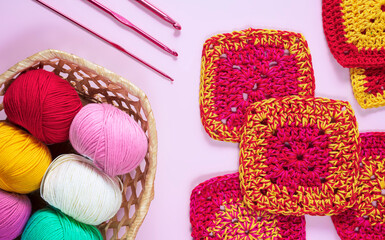 Red and yellow Granny square crochet