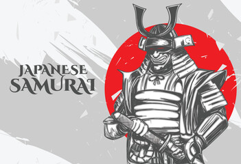hand drawn abstract line illustration design, samurai figure drawing