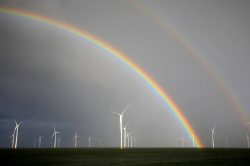 Rainbow and wind-turbines