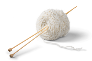 White knitting thread and spockes isolaed on white background