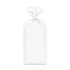 Vertical bag mockup with clip band. Vector illustration isolated on white background ready and simple to use for your design. Mockup will make the presentation look as realistic as possible. EPS10.	