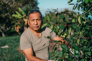 Bolivian gardener working on a farm