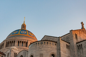 Fototapeta na wymiar The Basilica Dome at Dusk, Catholic University, Washington, DC USA, Washington, District of Columbia