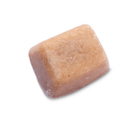 Frozen fruit puree cube isolated on white, top view