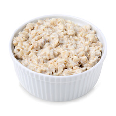 Ceramic bowl with oatmeal isolated on white