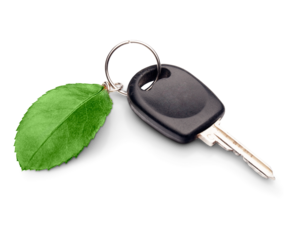 Car key with a leaf - environmentally friendly automobile concept - isolated image
