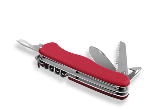 Multipurpose knife isolated on white with all neccessary tools all in one