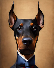 Dog in a man suit. Close up portrait. 