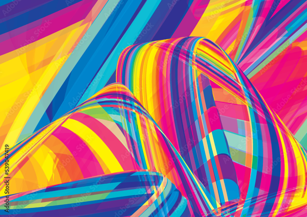 Poster Abstract colorful background with multicolor curved stripes. Vector graphics