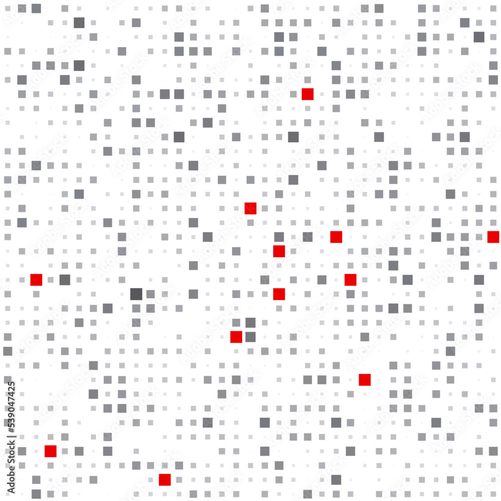Fototapete Dotted tech background with sparse grey and red squares. Simple pattern