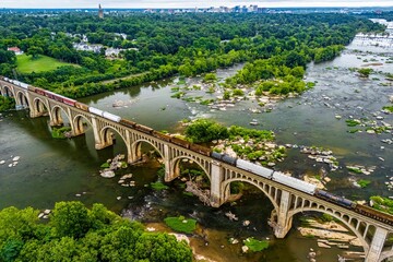 Aerial shot of the beautiful Historic CSX A-Line Bridge across the James River at Richmond
