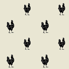 pattern with black and white rooster. Vector illustration