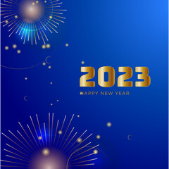 Fototapeta na wymiar Happy new year 2023 blue gold social media template and greeting card design