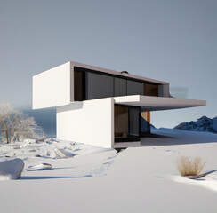 Modern illustration design of clean house overlooking a wintery vista