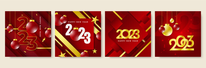 Happy new year 2023 red gold social media template and greeting card design