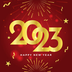 Happy new year 2023 red gold social media template and greeting card design