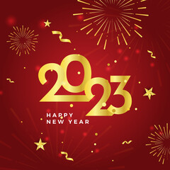 Happy new year 2023 red gold social media template and greeting card design