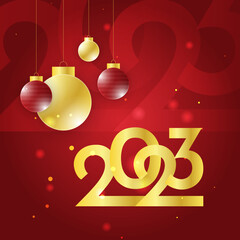 Happy new year 2023 red gold social media template and greeting card design