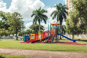 Fresh and beautiful green park in san juan puerto rico with kids playground around and lovely environment with nature