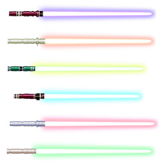 3D illustration of a set of five colourful Lightsabers 