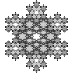 black and white graphic illustration of a snowflake