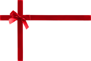 A red satin ribbon tied in a bow