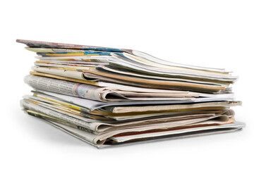 Pile of newspapers on white background