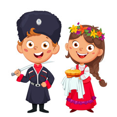 Boy and girl in the national costumes of Russia