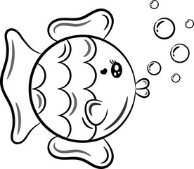 fish cute drawing for school flashcard sketch for coloring