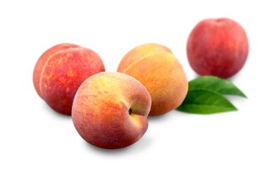 Fresh ripe peaches isolated on white background