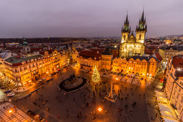 Fototapeta na wymiar Aerial view of the Old Town square in Prague, Czech Republic