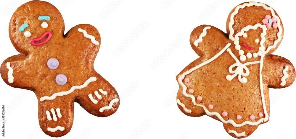 Wall mural Gingerbread  Christmas Cookies isolated on white background, closeup.