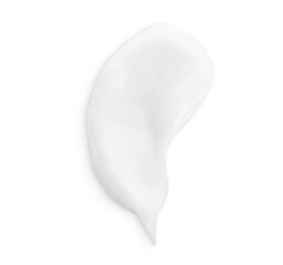 Sample of body cream on white background, top view