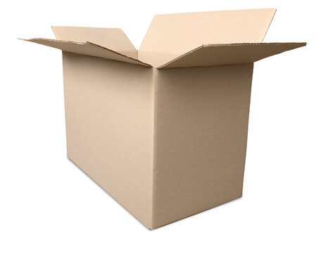 Open cardboard box on plain background