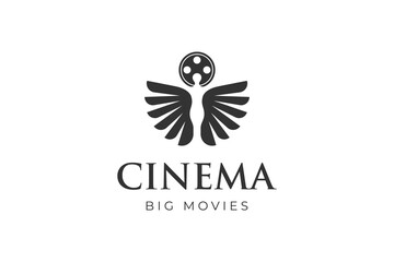 body Woman with wings and Film Reel for Film Production Studio Logo or Statue Trophy Cinema Movie Awards vector illustration