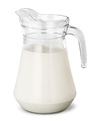 Glass jug of fresh milk isolated on white