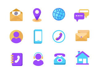 Set of contact us and communication icons in flat style isolated on white background